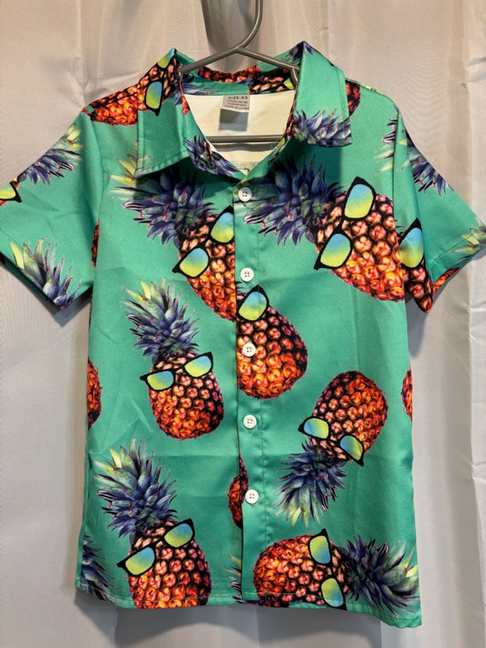 Kids Pineapple Print Button-Up Shirt - Teal
